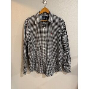 Ralph Lauren Button Down Shirt Men's XL Black White Gingham Custom Fit